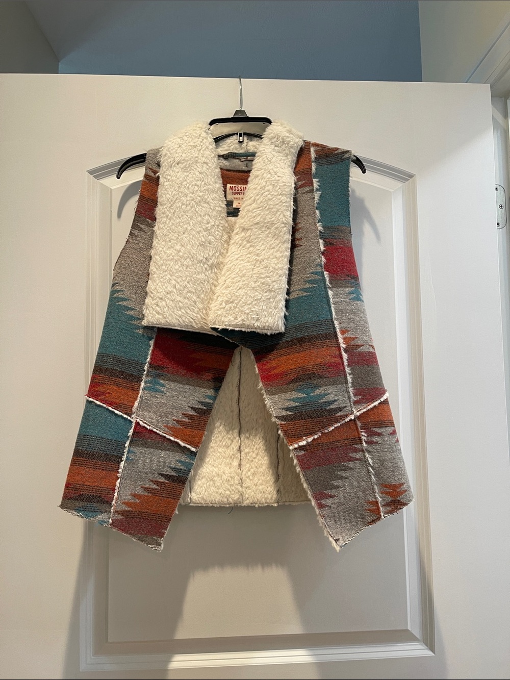 Mossimo Supply Co. Aztec Sherpa Vest in Teal, Rust & Cream